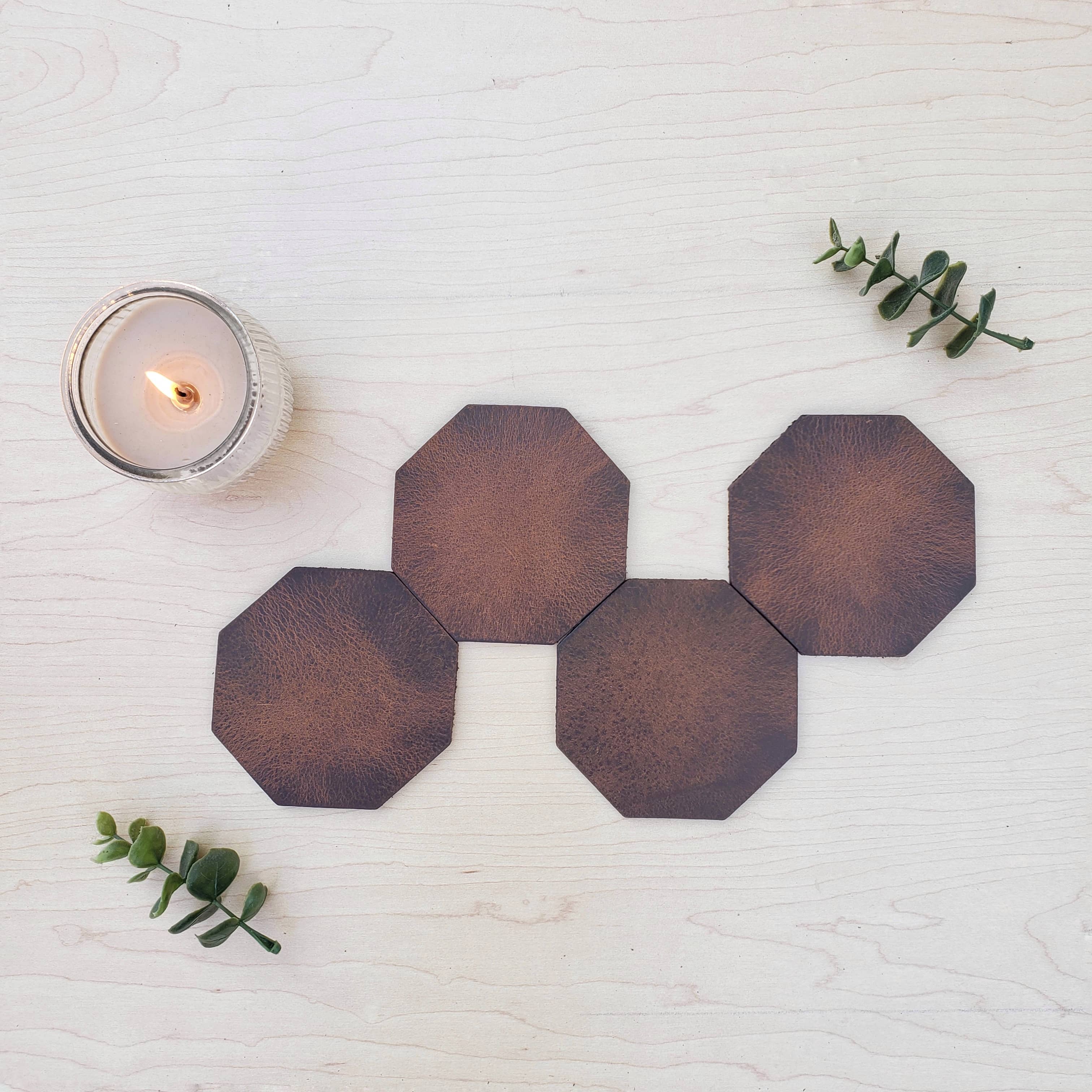 Octagon Leather Coasters - Made in Canada - Image 4