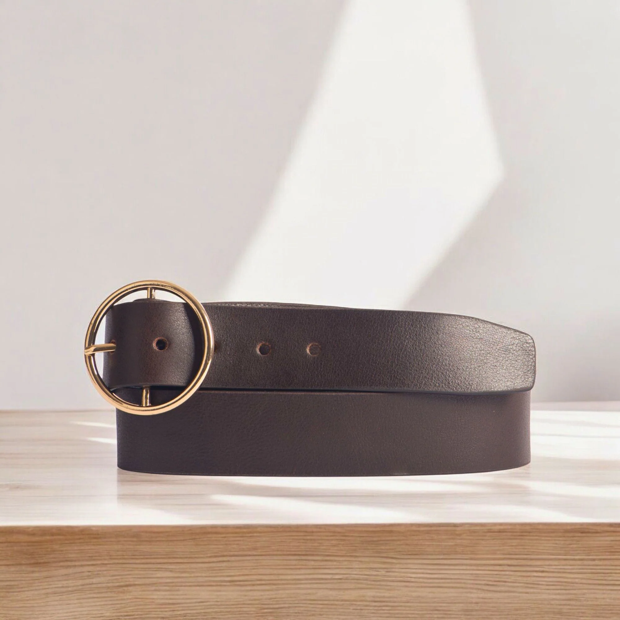 Orla - Black Leather Dress Belt with Large Gold Circle Buckle - Made in Canada - Image 5