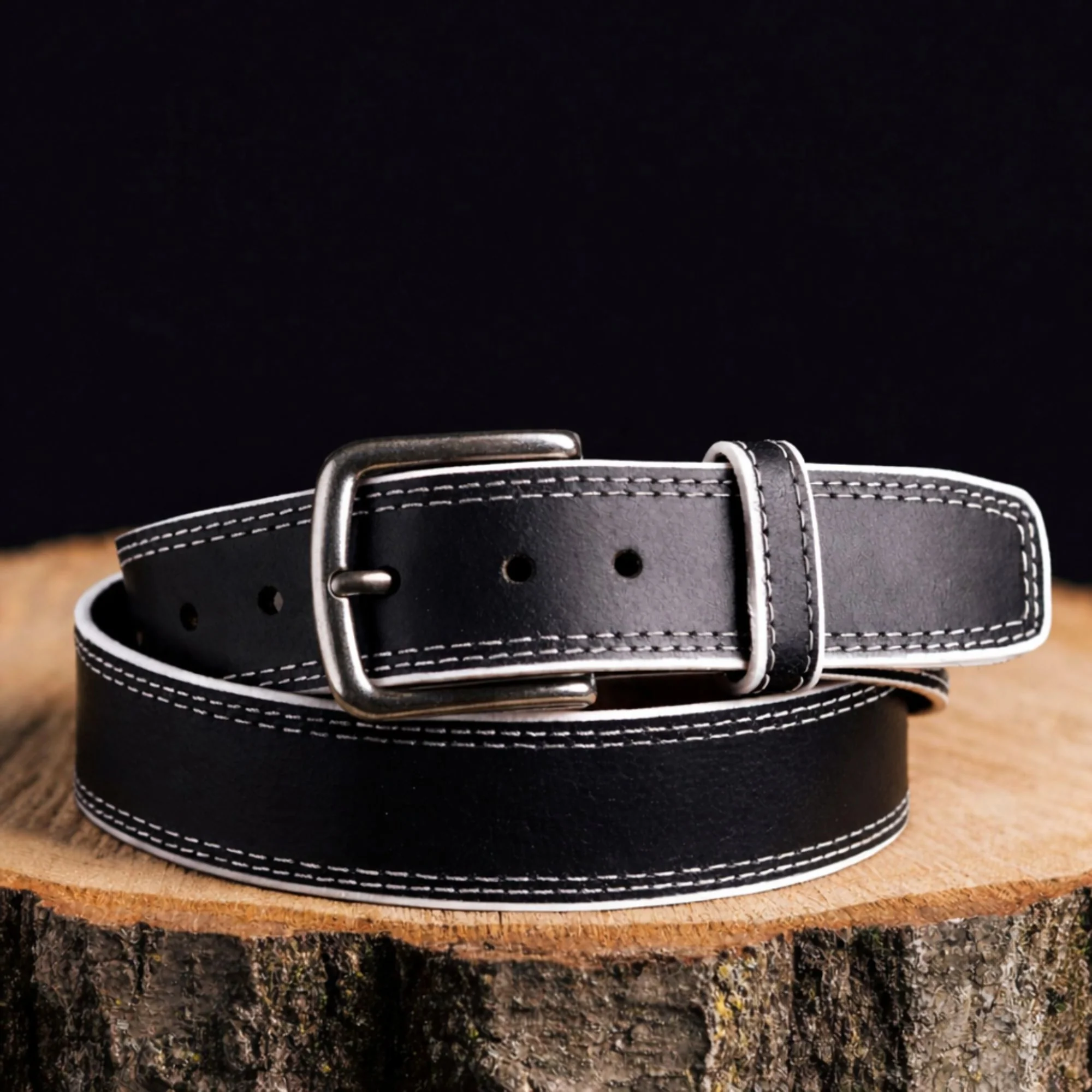 The Diablo Belt - Black Full Grain Leather Belt with Red Stitches - Image 4