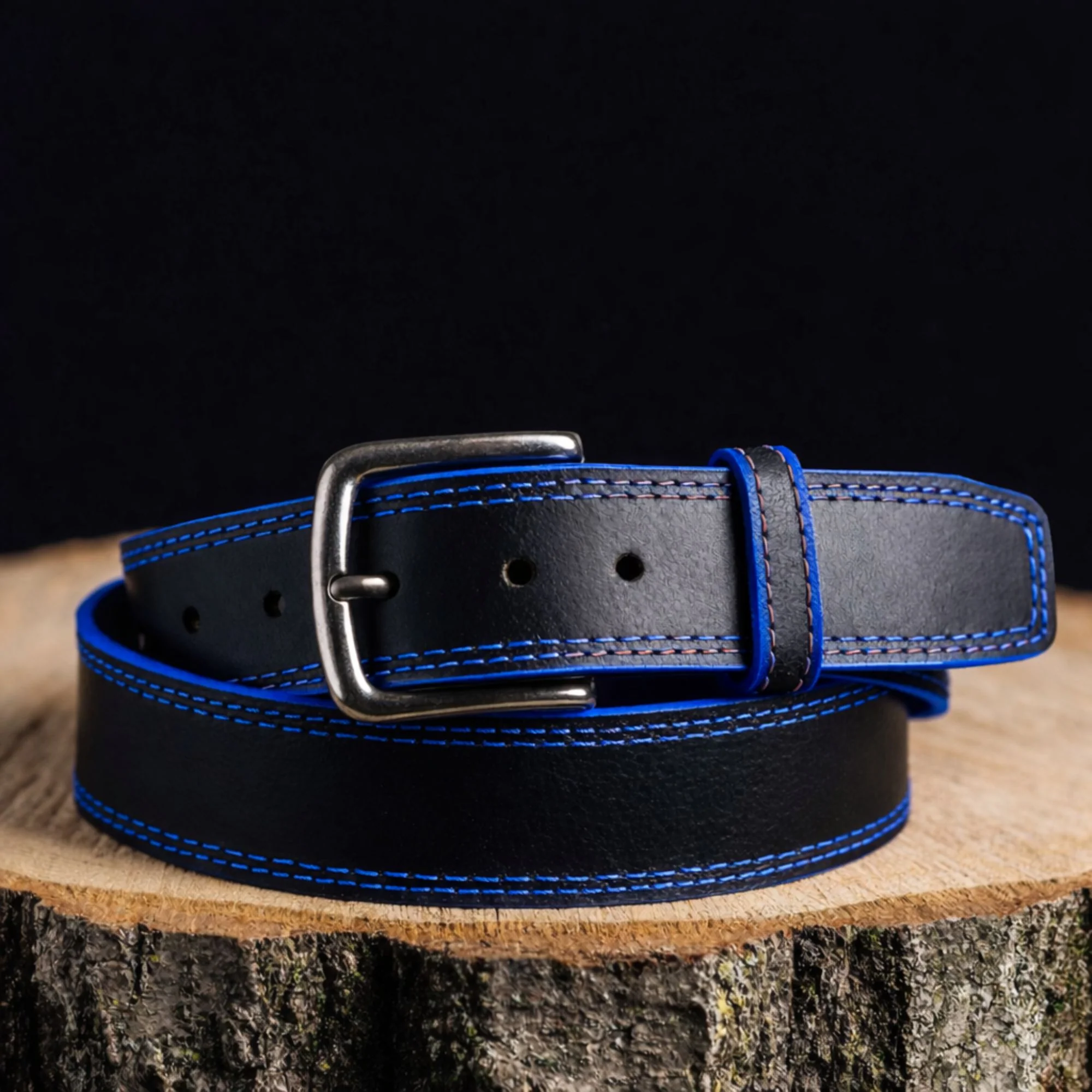 The Diablo Belt - Black Full Grain Leather Belt with Red Stitches - Image 3