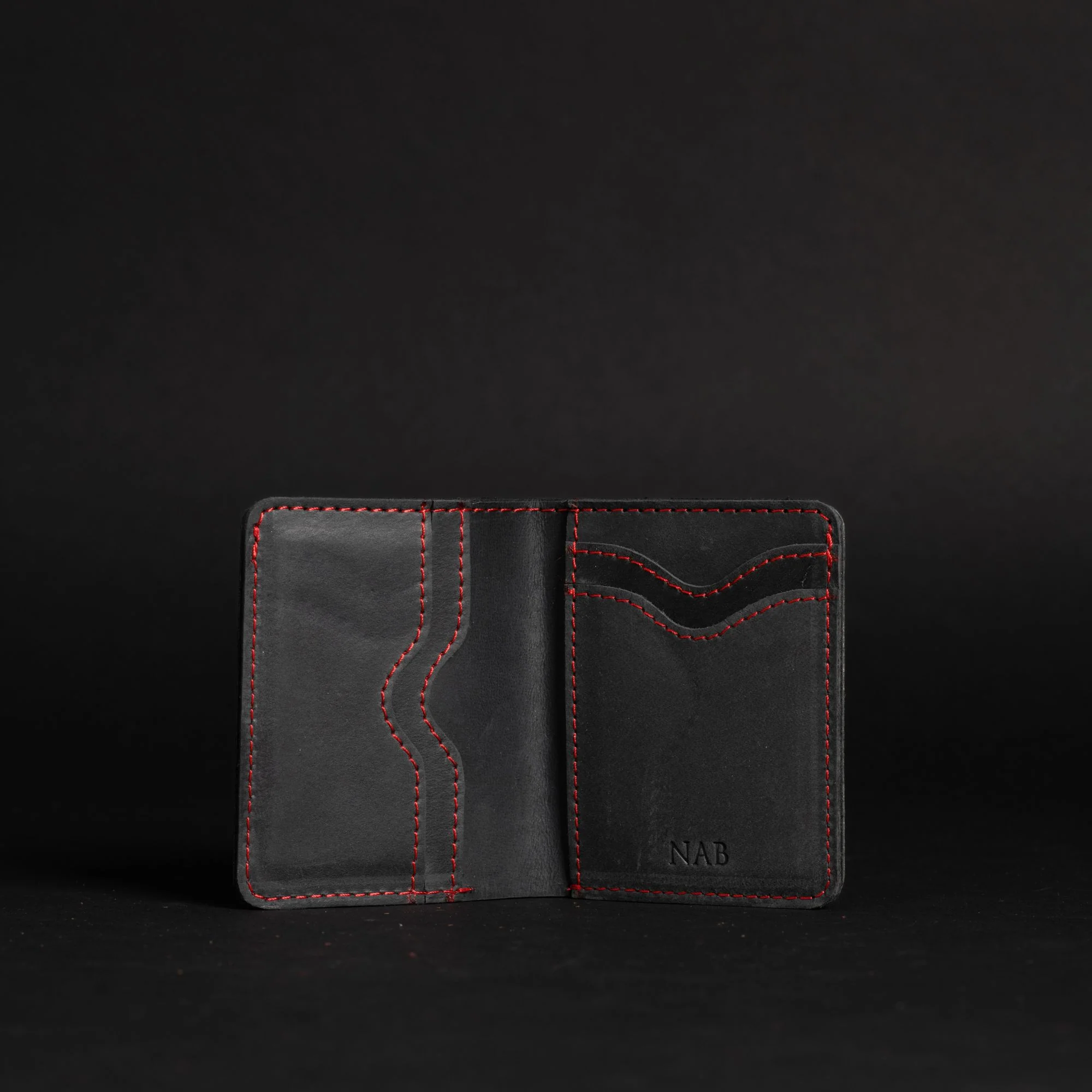 The Diablo Card Holder - Black Full Grain Leather Card Holder With Red Stitching - Image 2