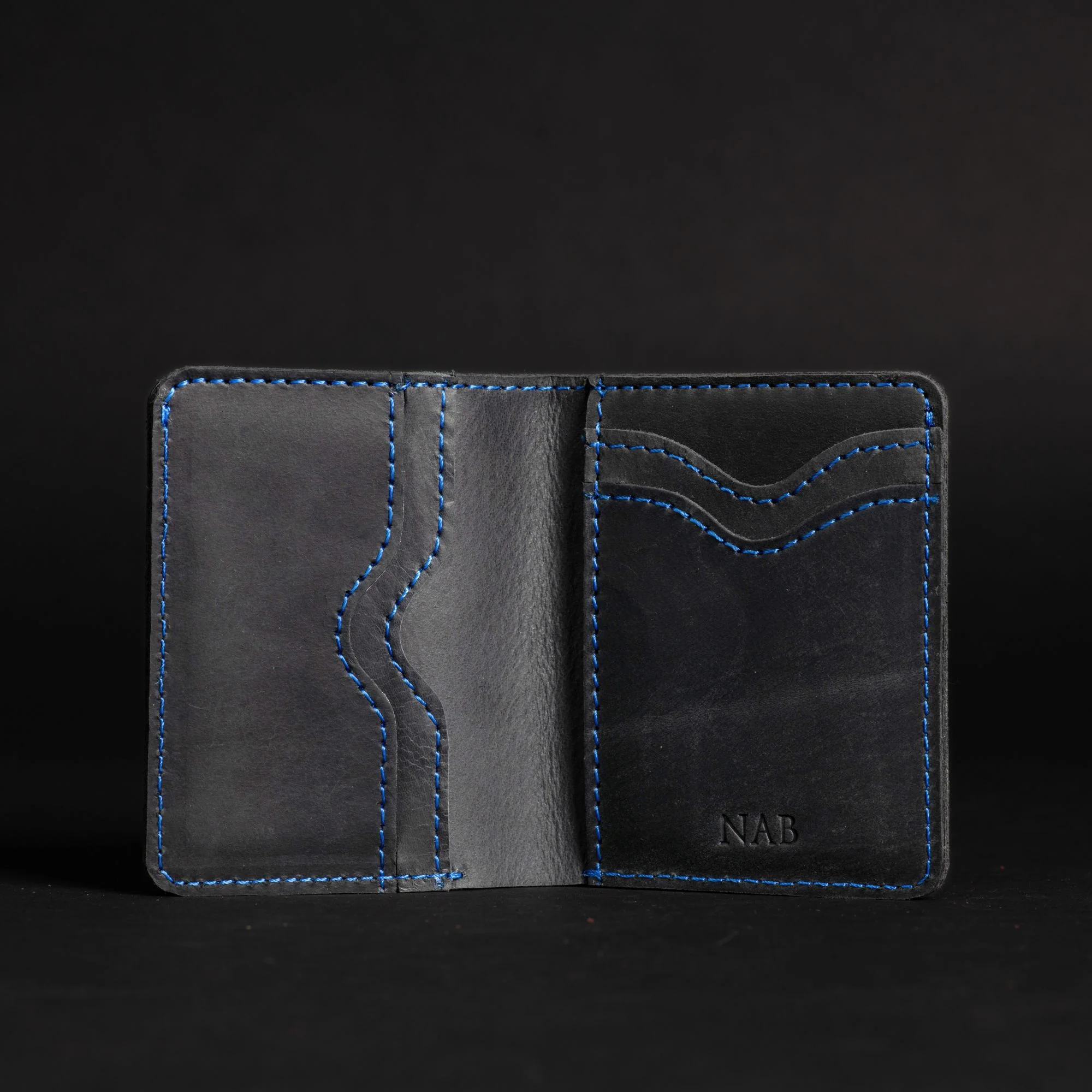 The Diablo Card Holder - Black Full Grain Leather Card Holder With Red Stitching - Image 6