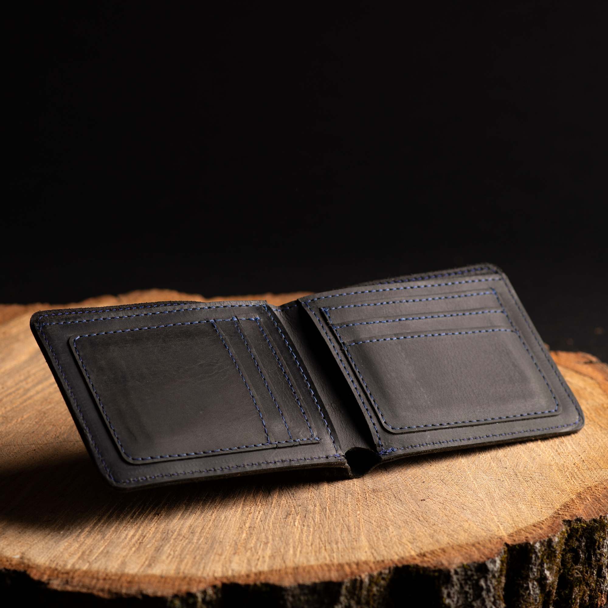 The Diablo Wallet - Black Full-Grain Leather Wallet with Red Stitching - Image 4