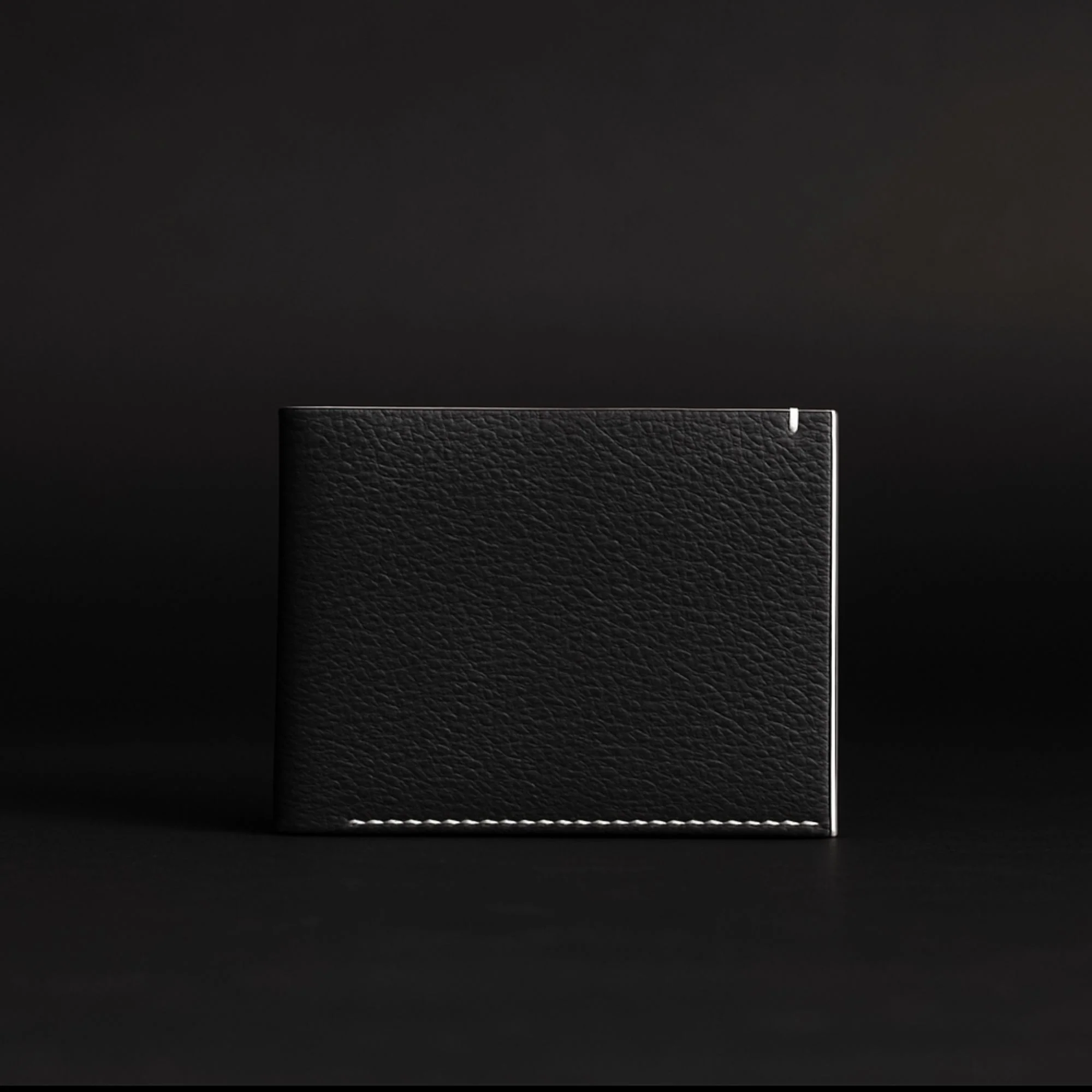 The Diablo Wallet Dollar Size - Black Full-Grain Leather Wallet with Red Stitching - Image 3