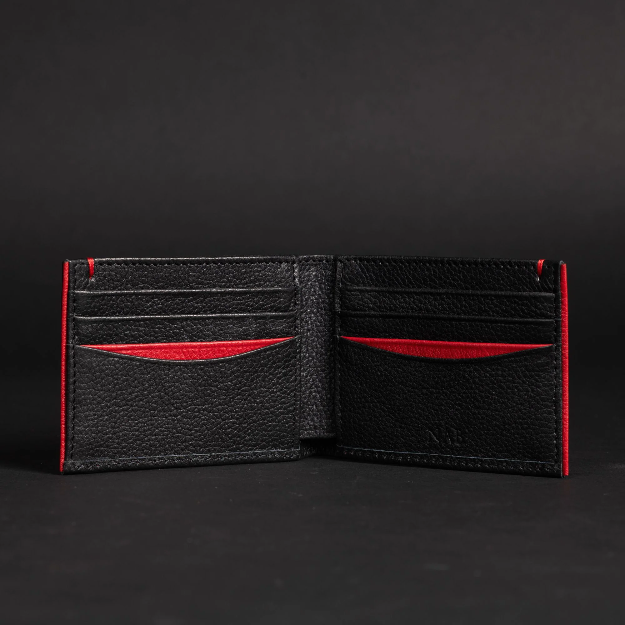 The Diablo Wallet Dollar Size - Black Full-Grain Leather Wallet with Red Stitching - Image 4