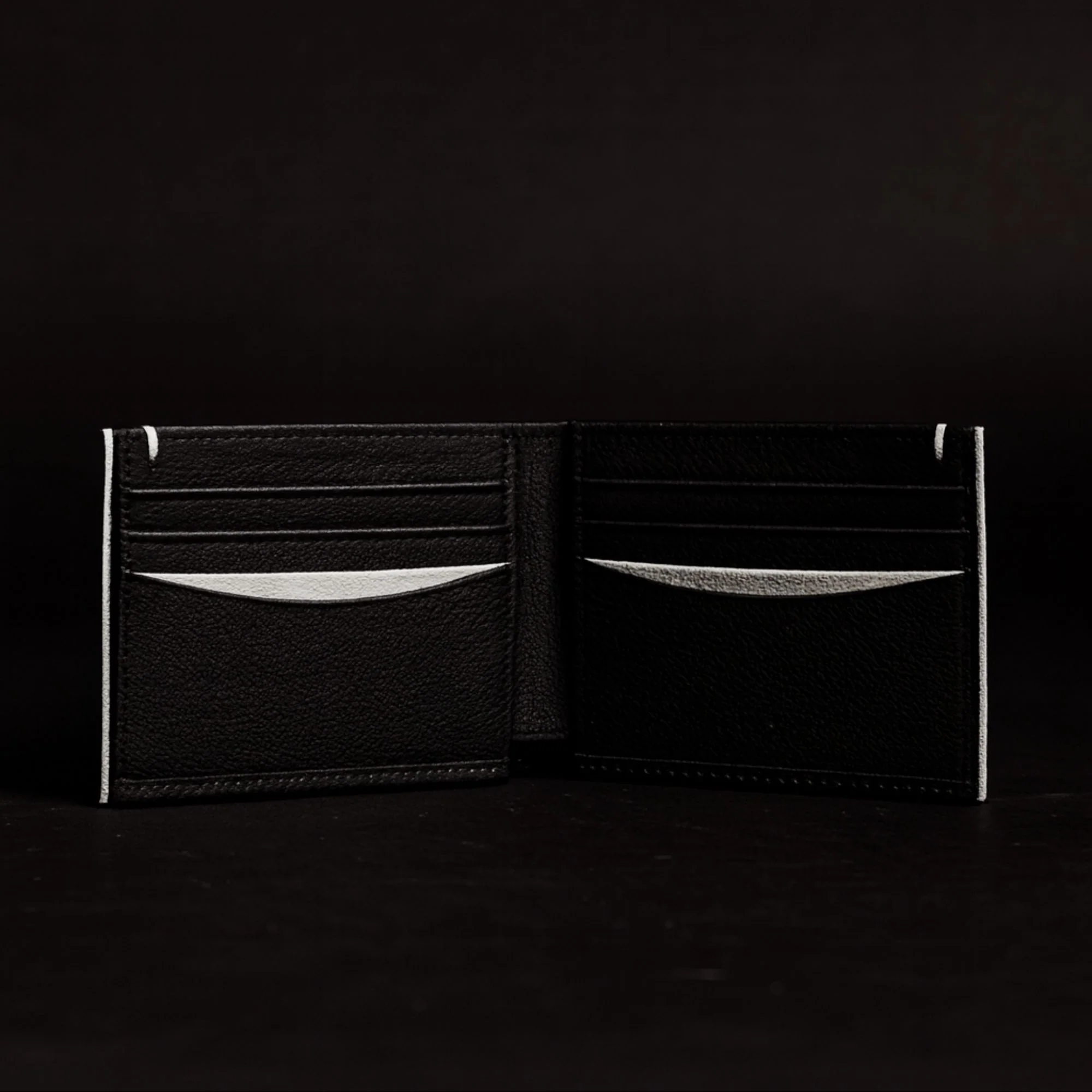 The Diablo Wallet Dollar Size - Black Full-Grain Leather Wallet with Red Stitching - Image 8