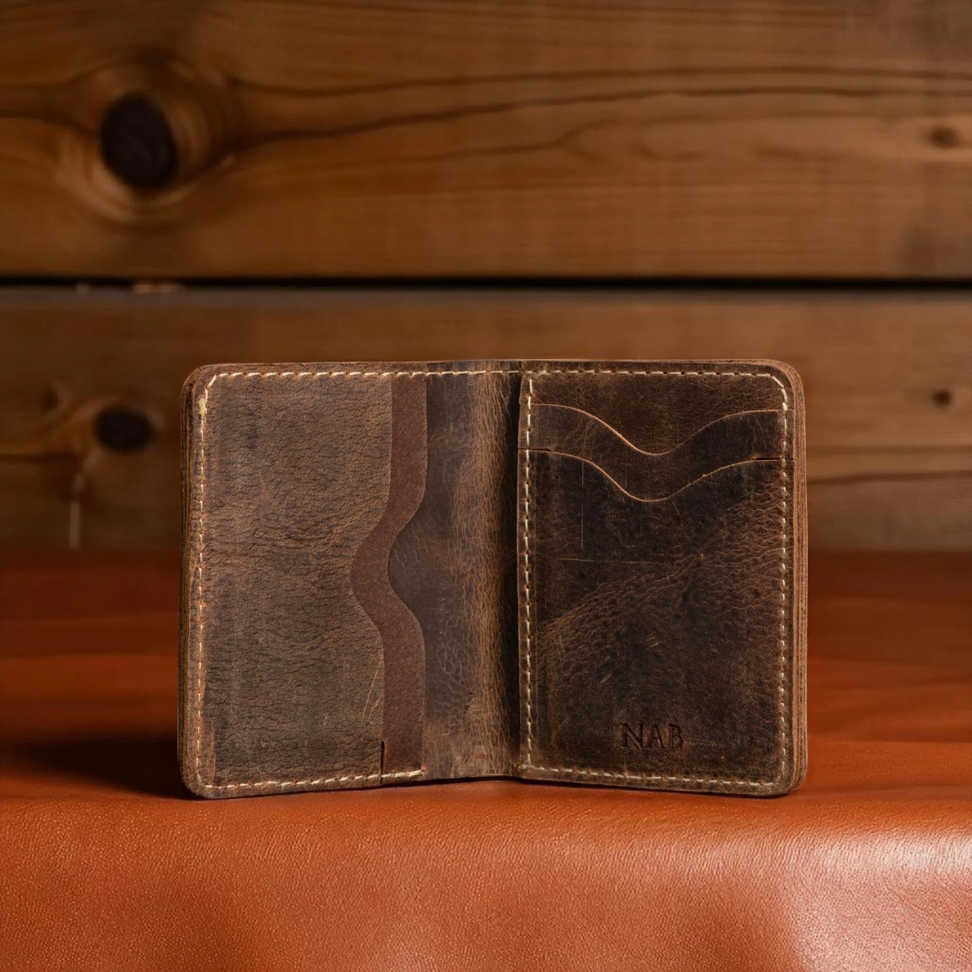 The Driftgrain Card Holder Wallet - Brown Full Grain Leather Card Holder - Image 3