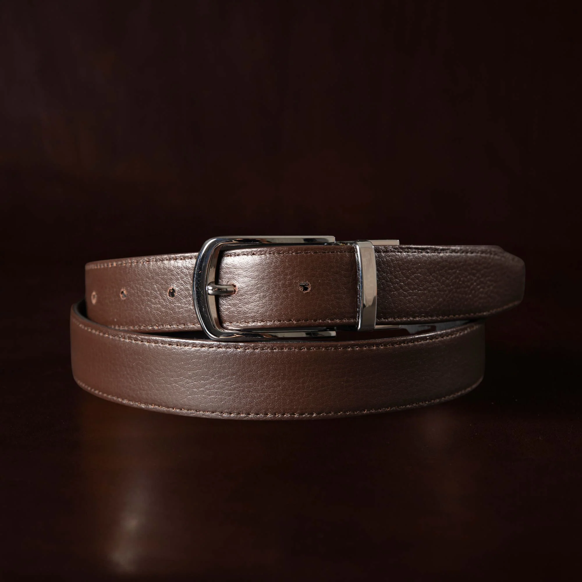 The Harvey Dent Belt - Reversible Stitched Full-Grain Pebbled Leather Belt - Image 4