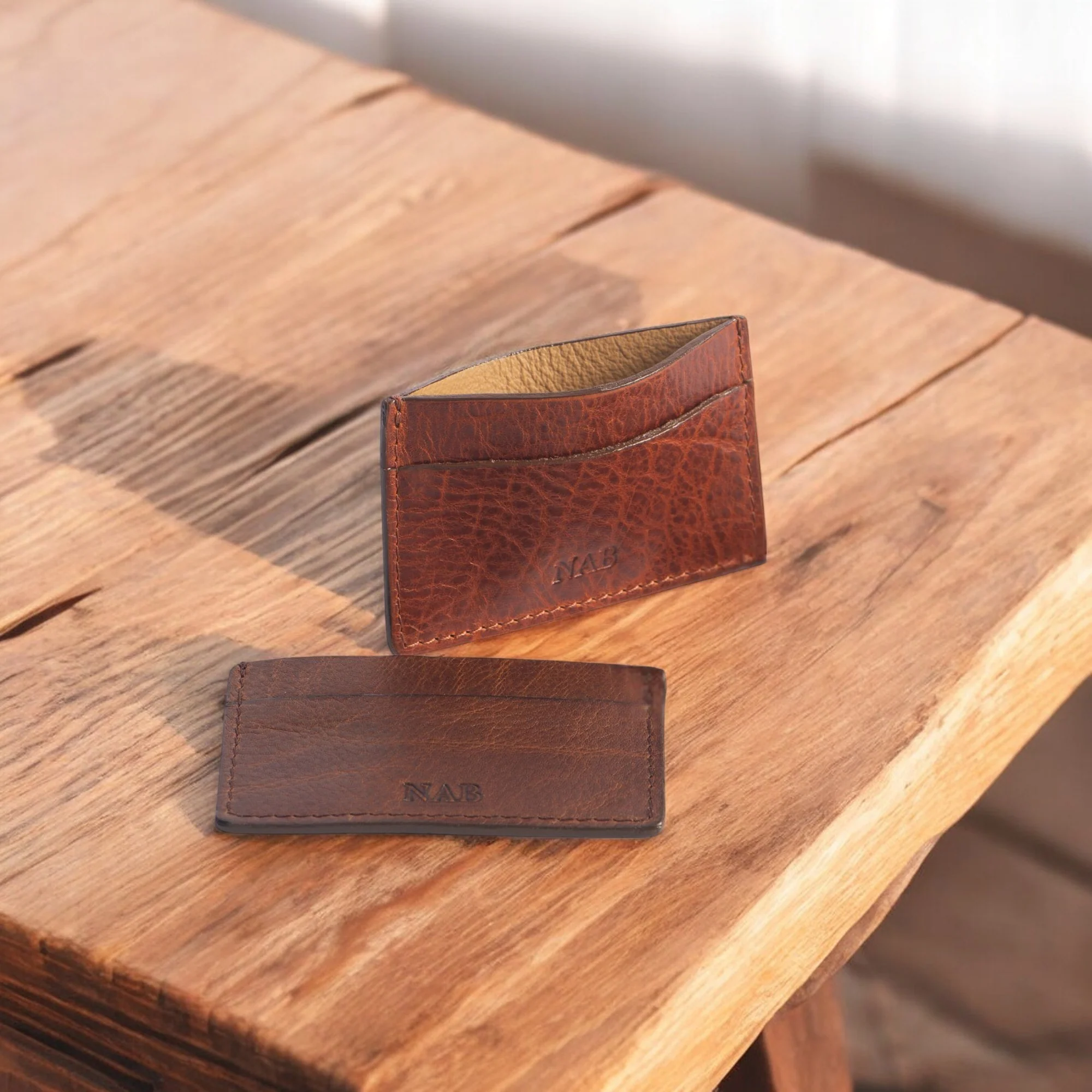 The Maverick Cardholder - Brown American Pebble Grain Bison Leather Cardholder - Image 3