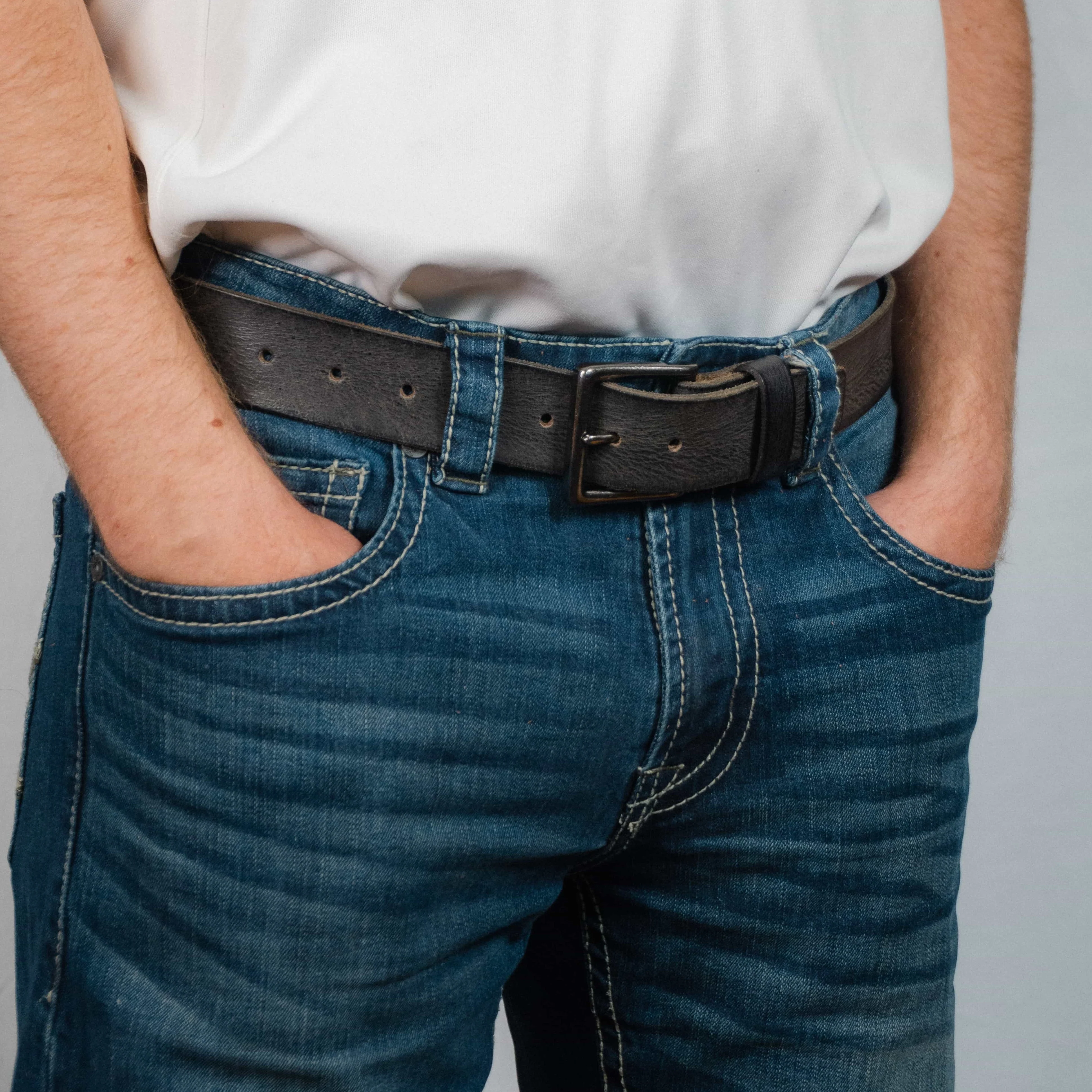 The Mountain Belt - Grey Leather Belt with Charred Edges - Image 4
