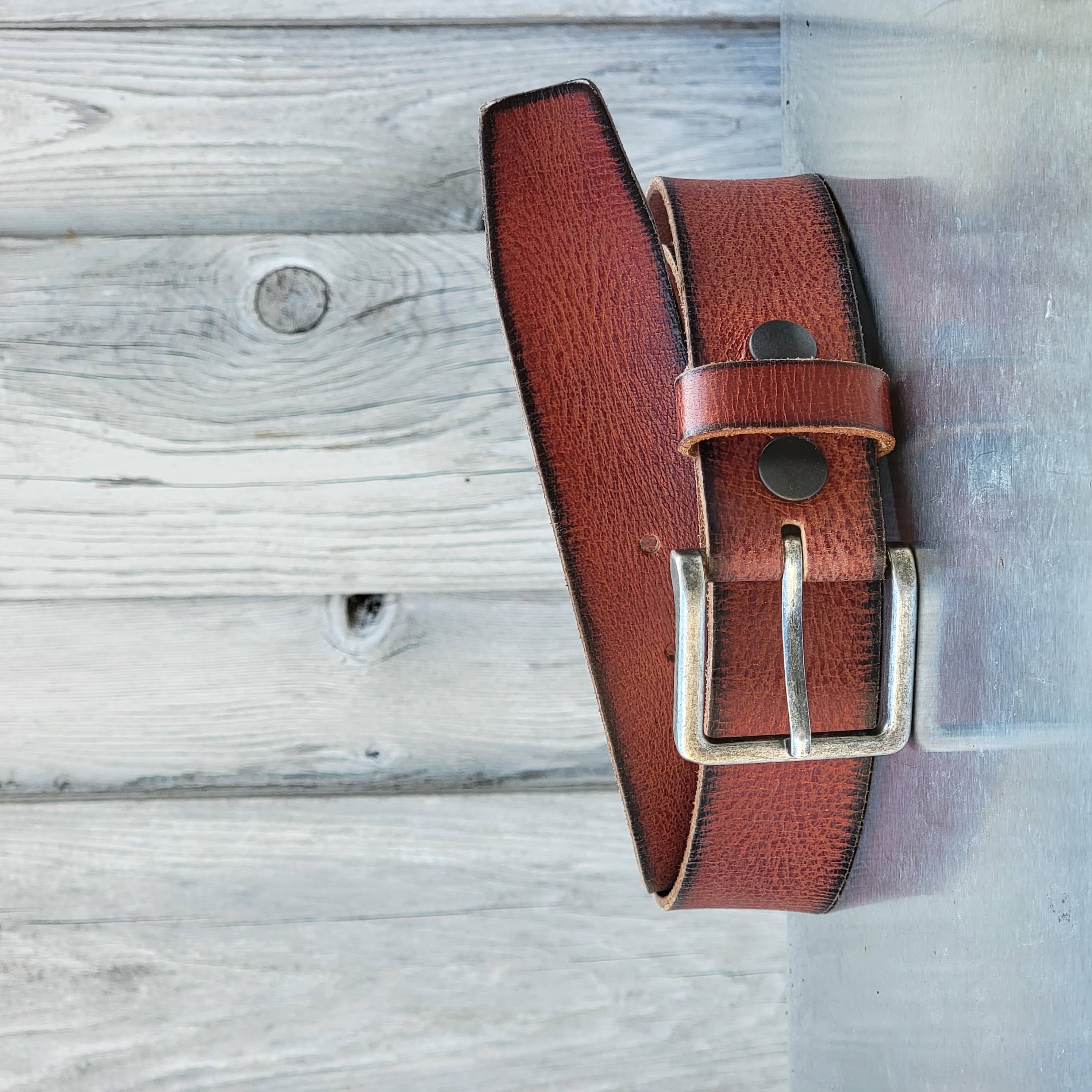 The Mountain Belt - Grey Women's Leather Belt with Charred Edges - Image 5