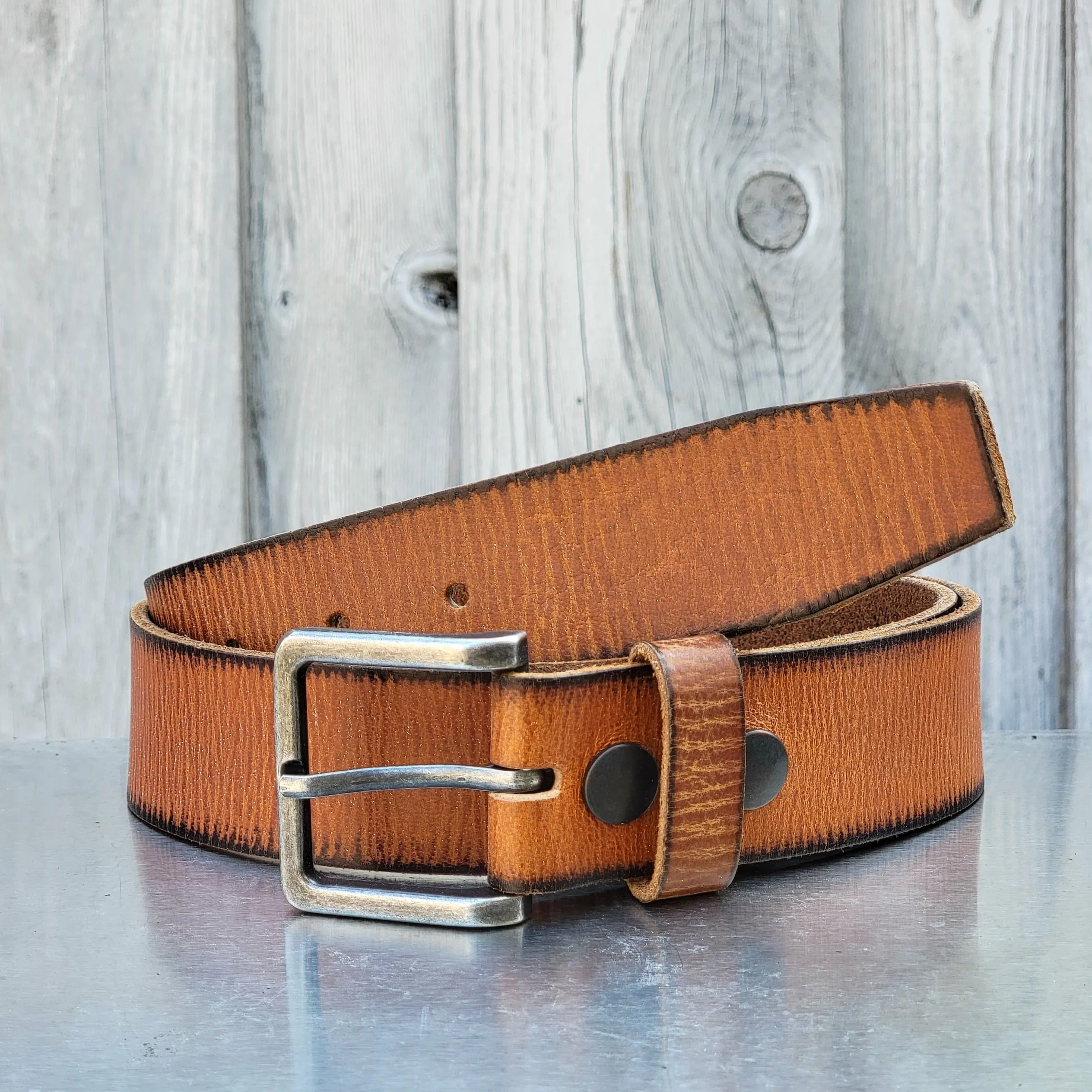 The Mountain Belt - Grey Women's Leather Belt with Charred Edges - Image 7