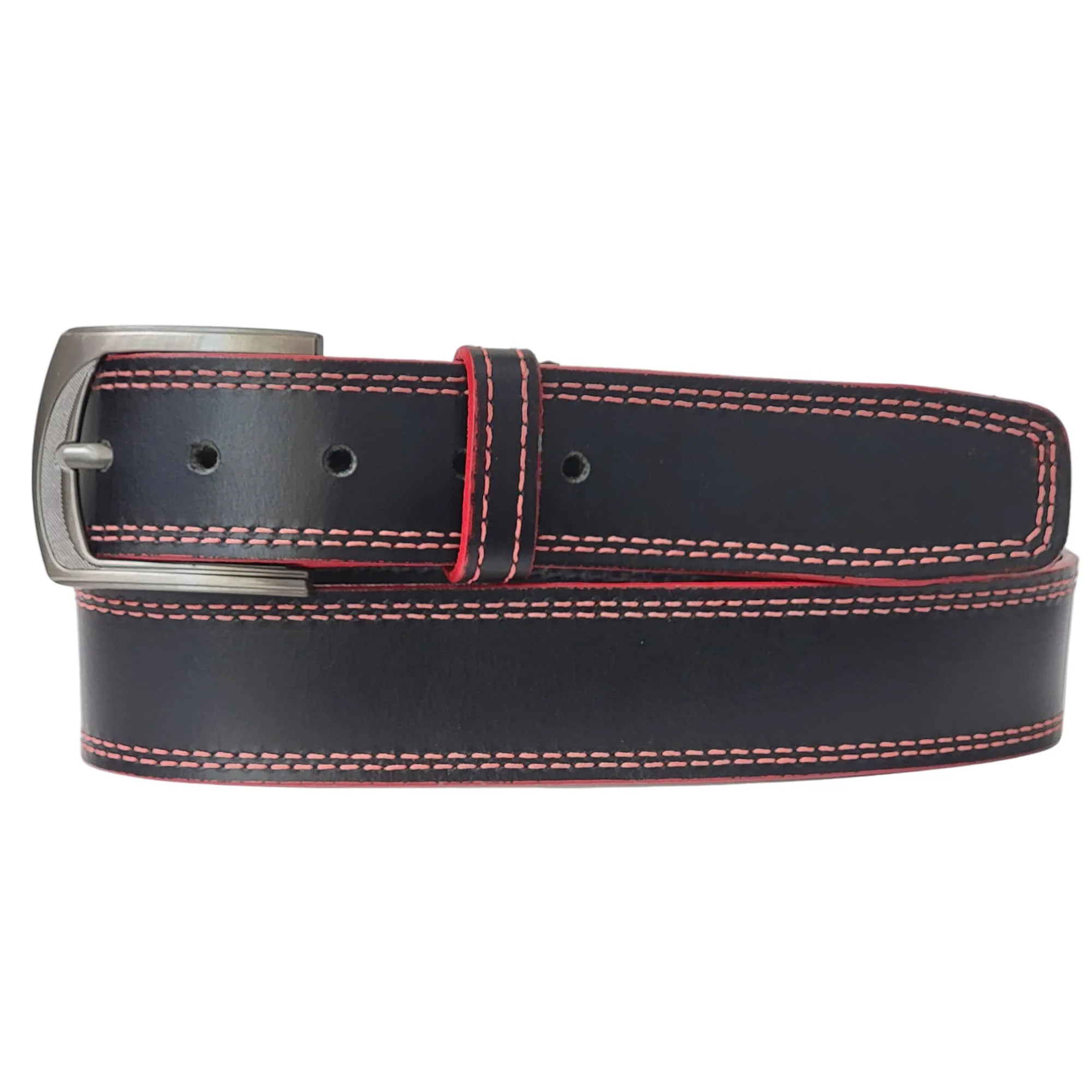 The Poseidon Belt - Black Full Grain Leather Belt with Blue Stitches - Image 4