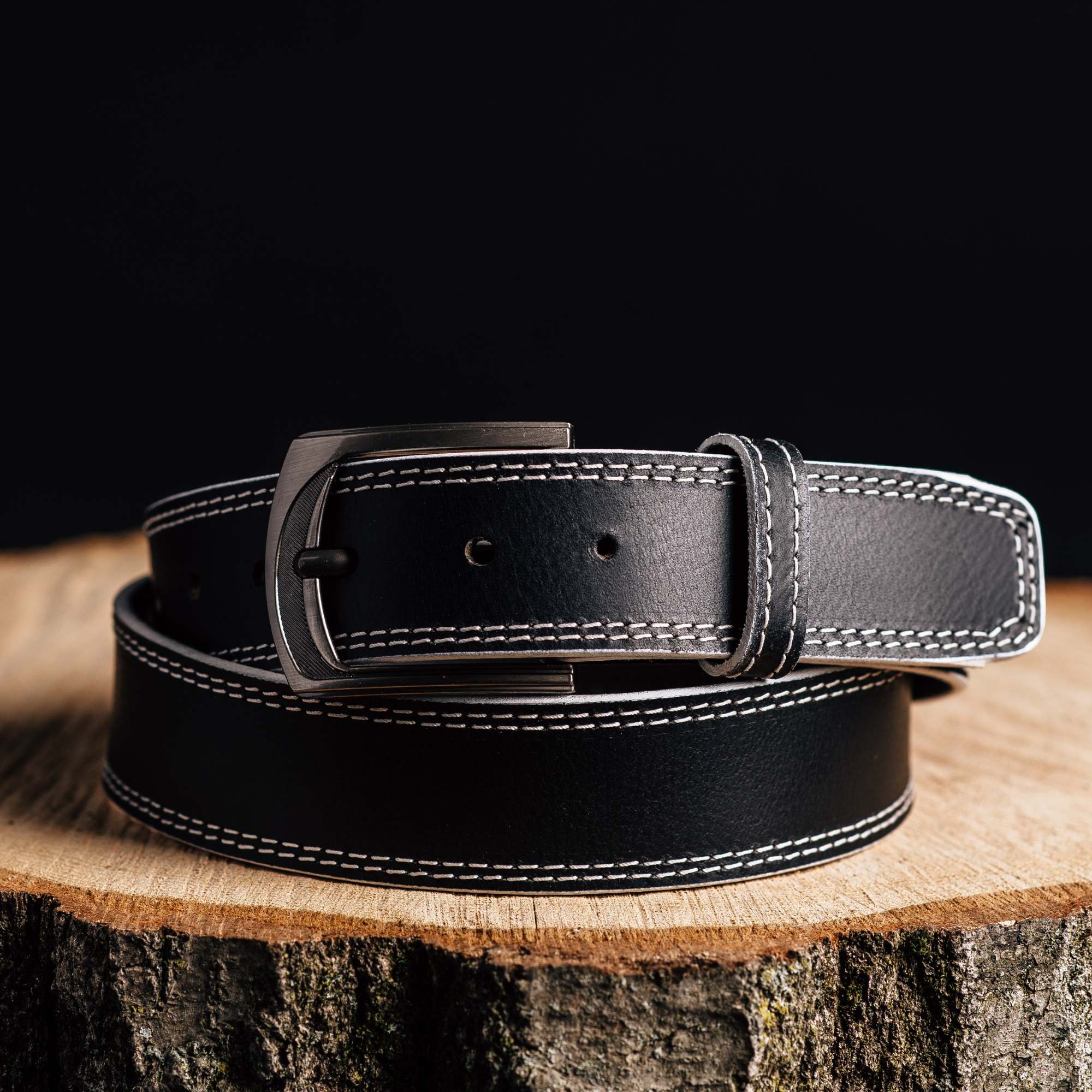 The Poseidon Belt - Black Full Grain Leather Belt with Blue Stitches - Image 5