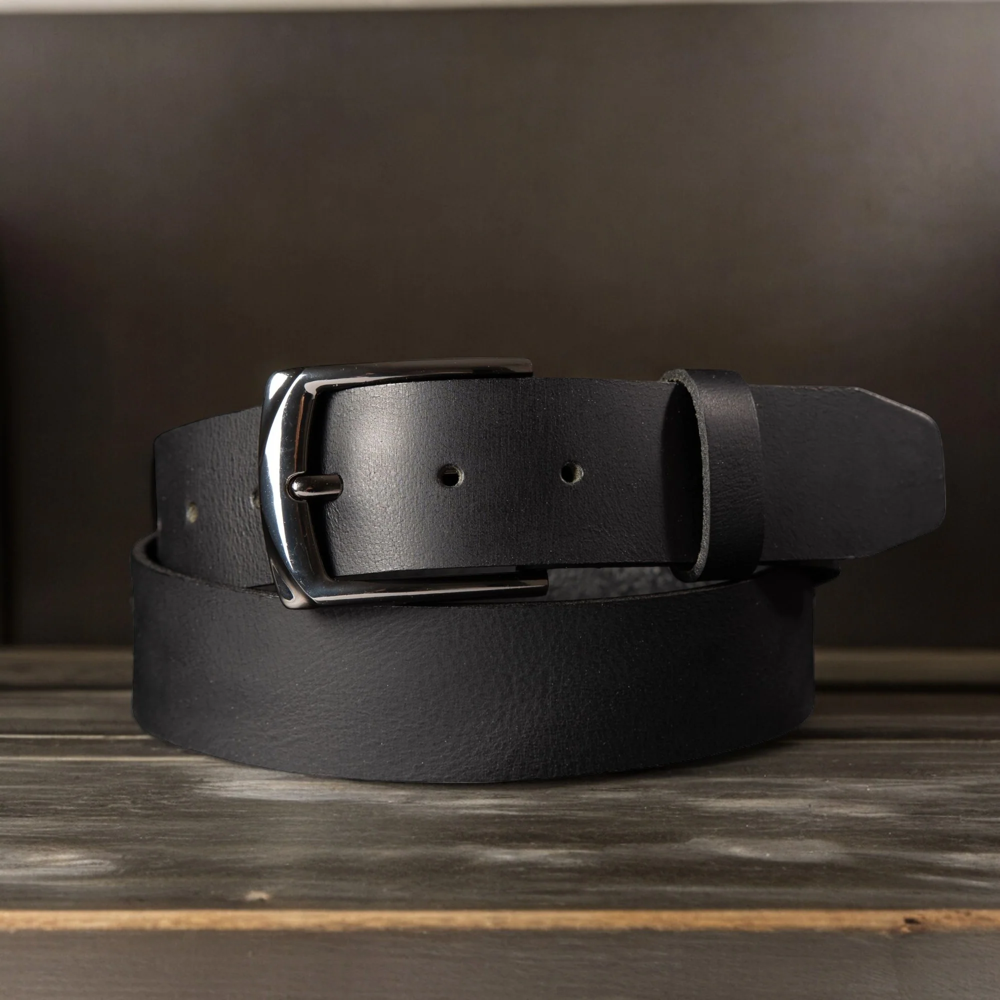 The PPK Belt - Black Leather Belt With Black Gunmetal Buckle - Image 3