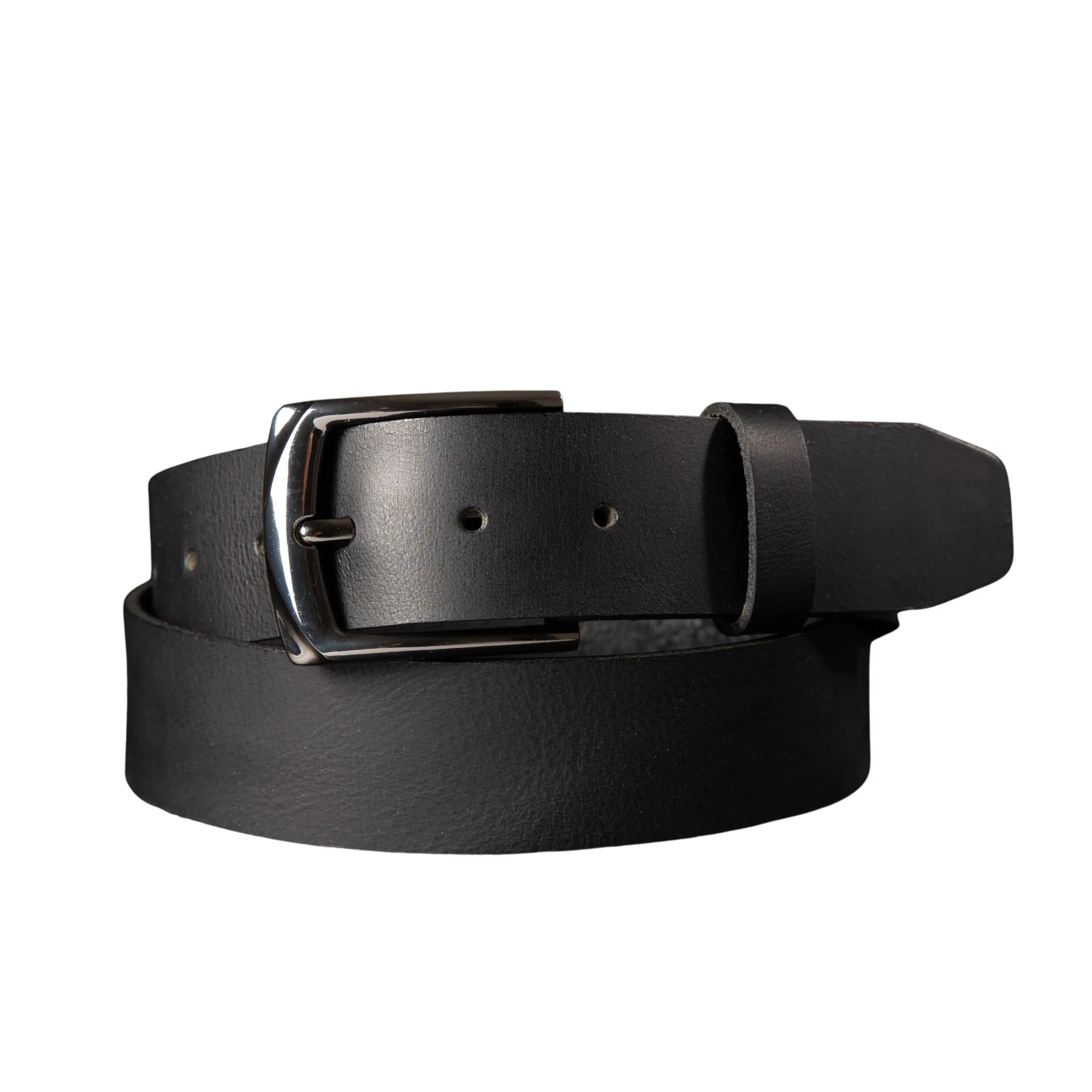 The PPK Belt - Black Leather Belt With Black Gunmetal Buckle - Image 4