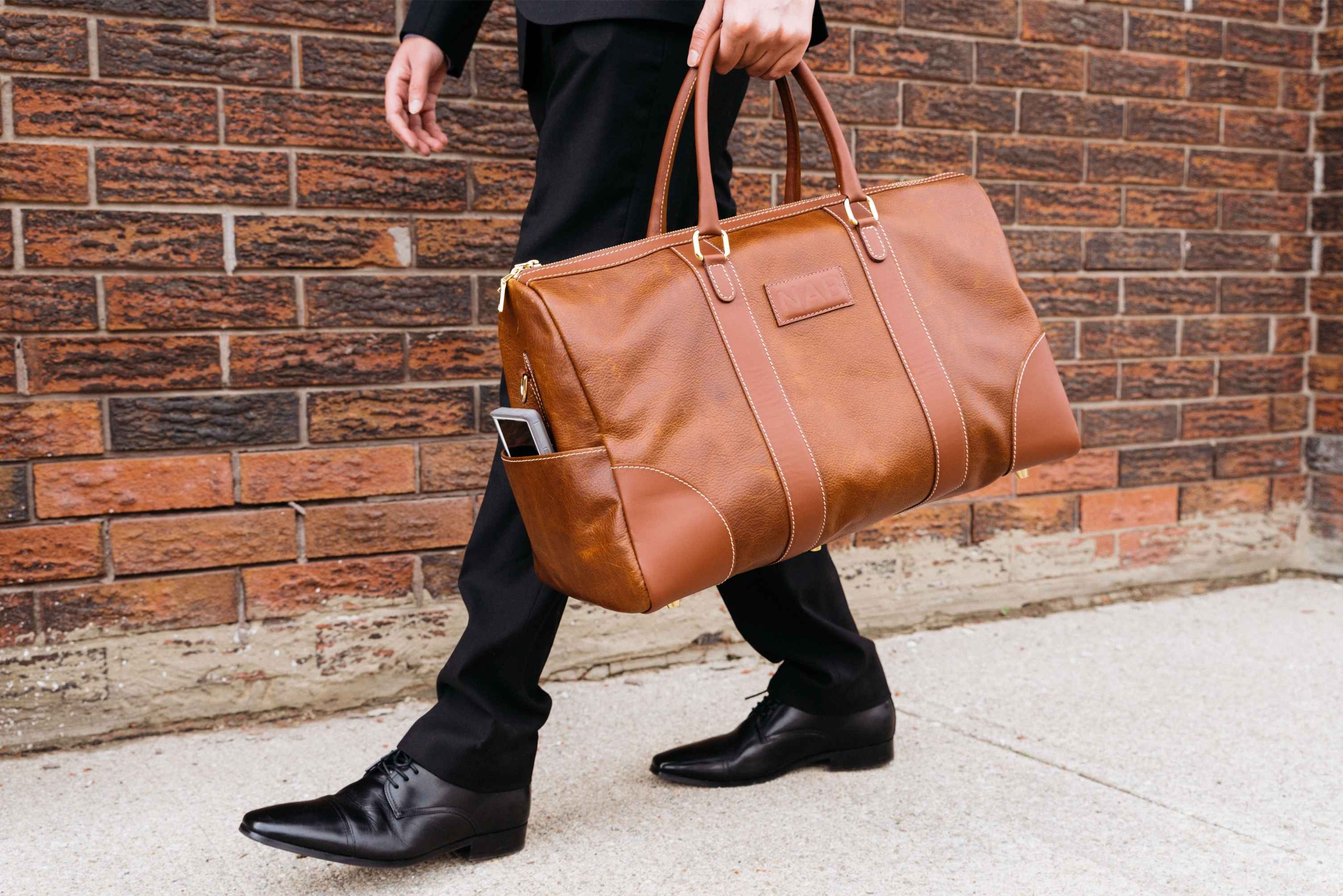 The Shield Duffle- Black Full-Grain Leather Duffle Bag Made in Canada - Image 11