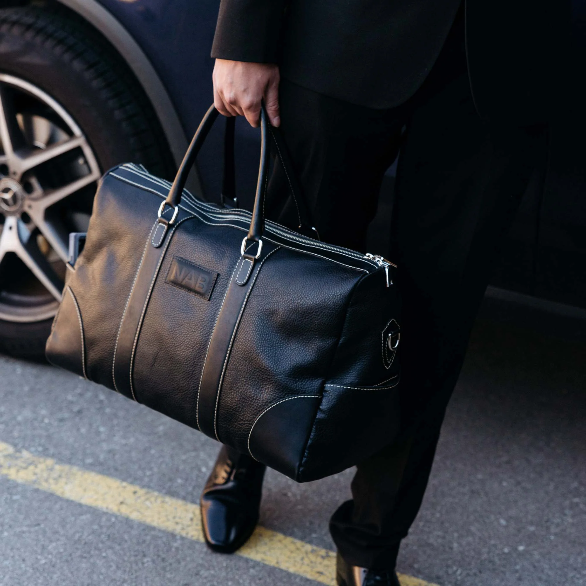 The Shield Duffle- Black Full-Grain Leather Duffle Bag Made in Canada - Image 3