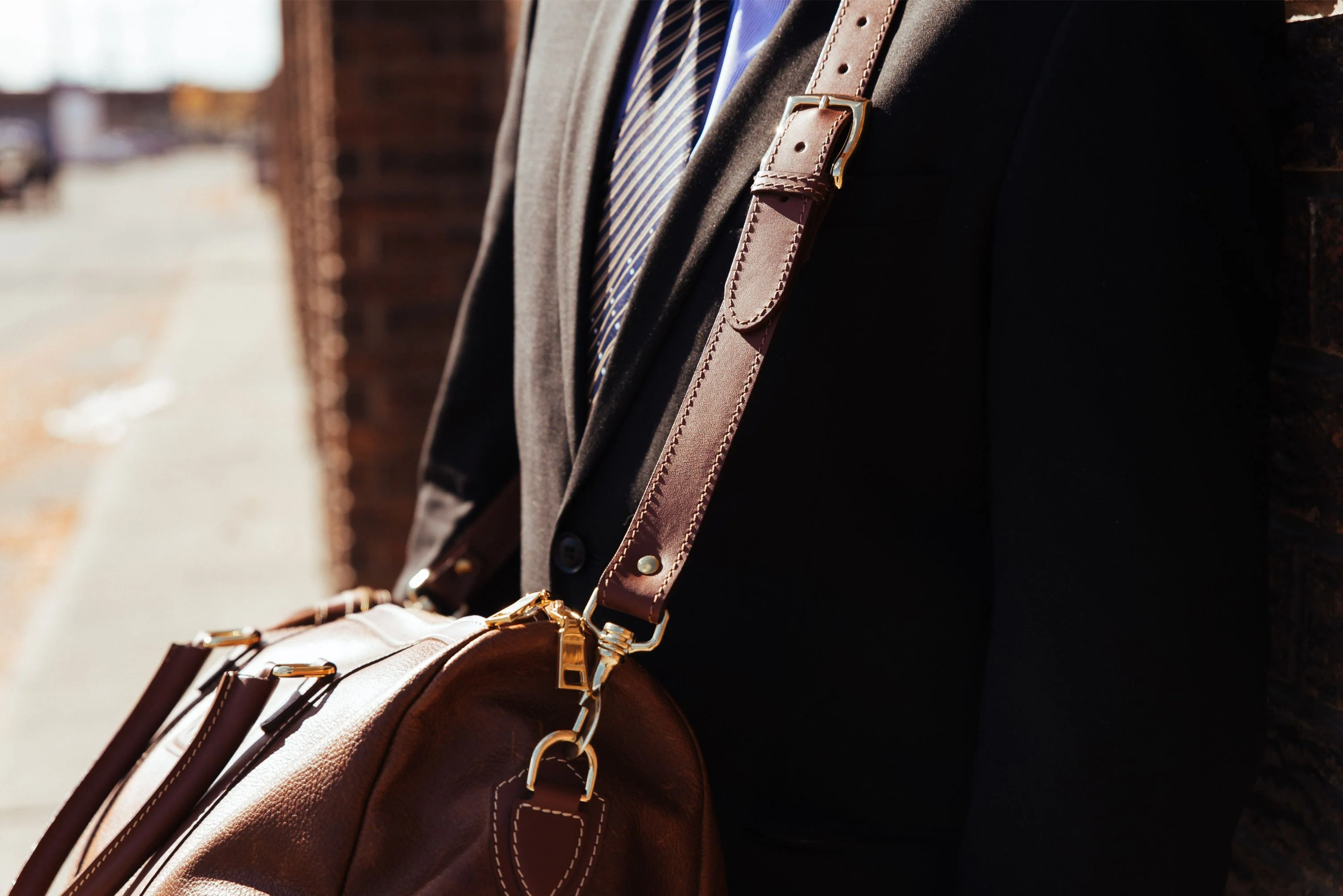 The Shield Duffle- Cognac Full-Grain Leather Duffle Bag Made in Canada - Image 16