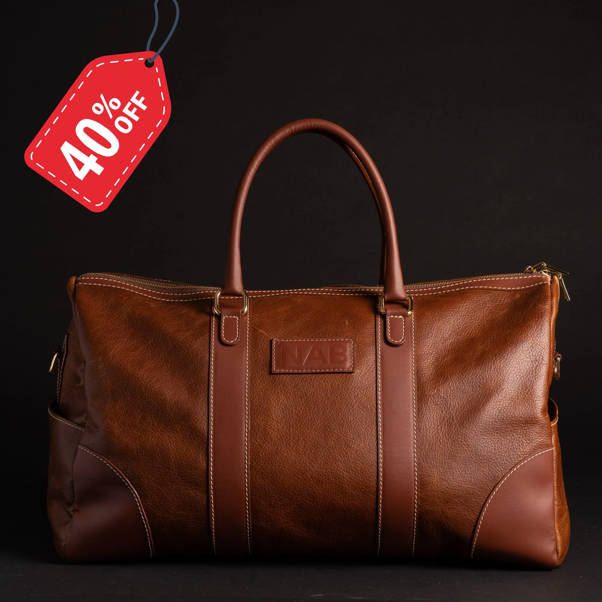 The Shield Duffle- Cognac Full-Grain Leather Duffle Bag Made in Canada - Image 17