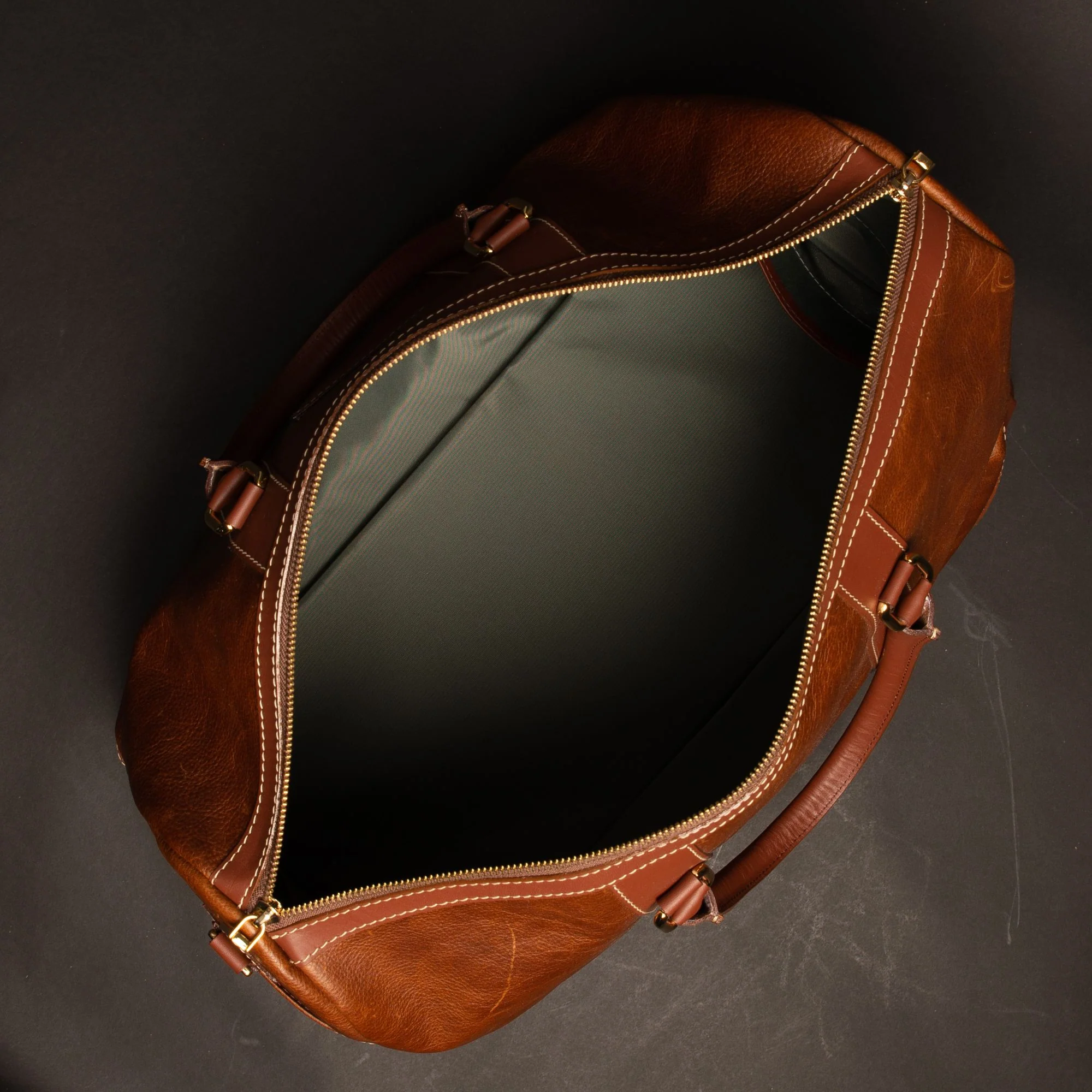 The Shield Duffle- Cognac Full-Grain Leather Duffle Bag Made in Canada - Image 4