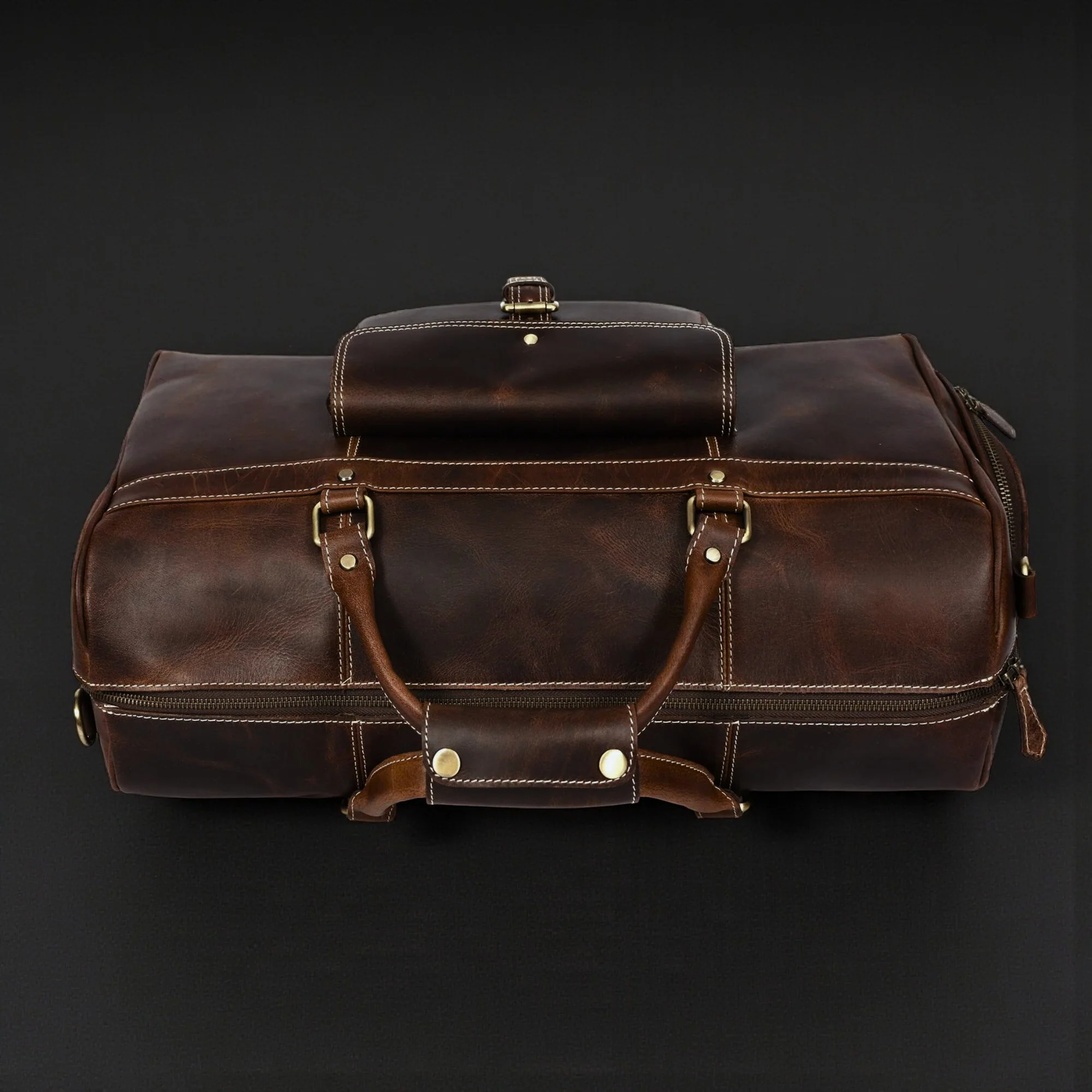 The Voyager Duffle - Brown Full-Grain Distressed Leather Duffle Bag - Image 3