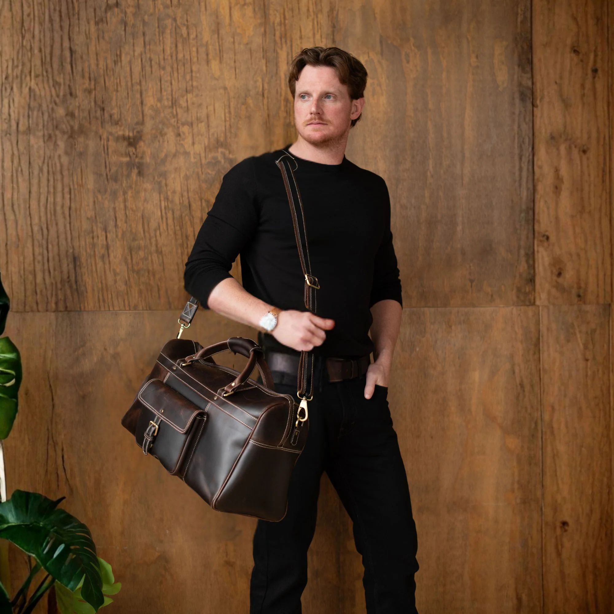 The Voyager Duffle - Brown Full-Grain Distressed Leather Duffle Bag - Image 4