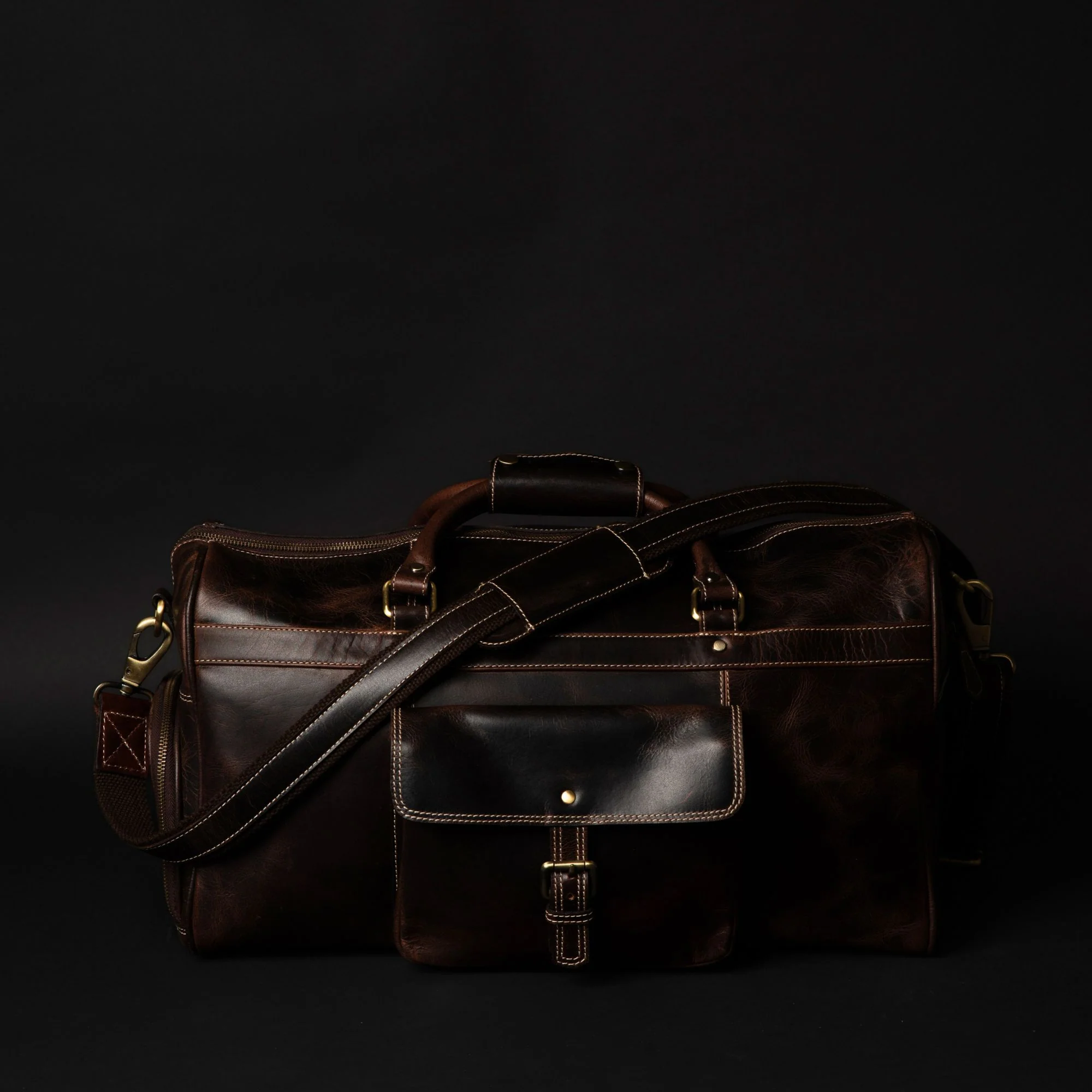 The Voyager Duffle - Brown Full-Grain Distressed Leather Duffle Bag - Image 6