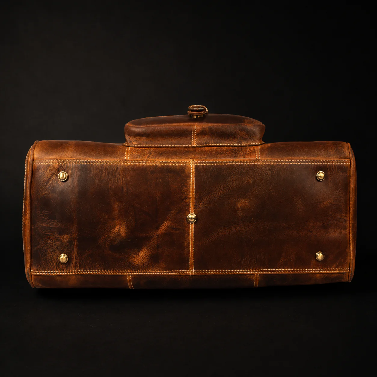 The Voyager Duffle - Cognac Full-Grain Distressed Leather Duffle Bag - Image 11