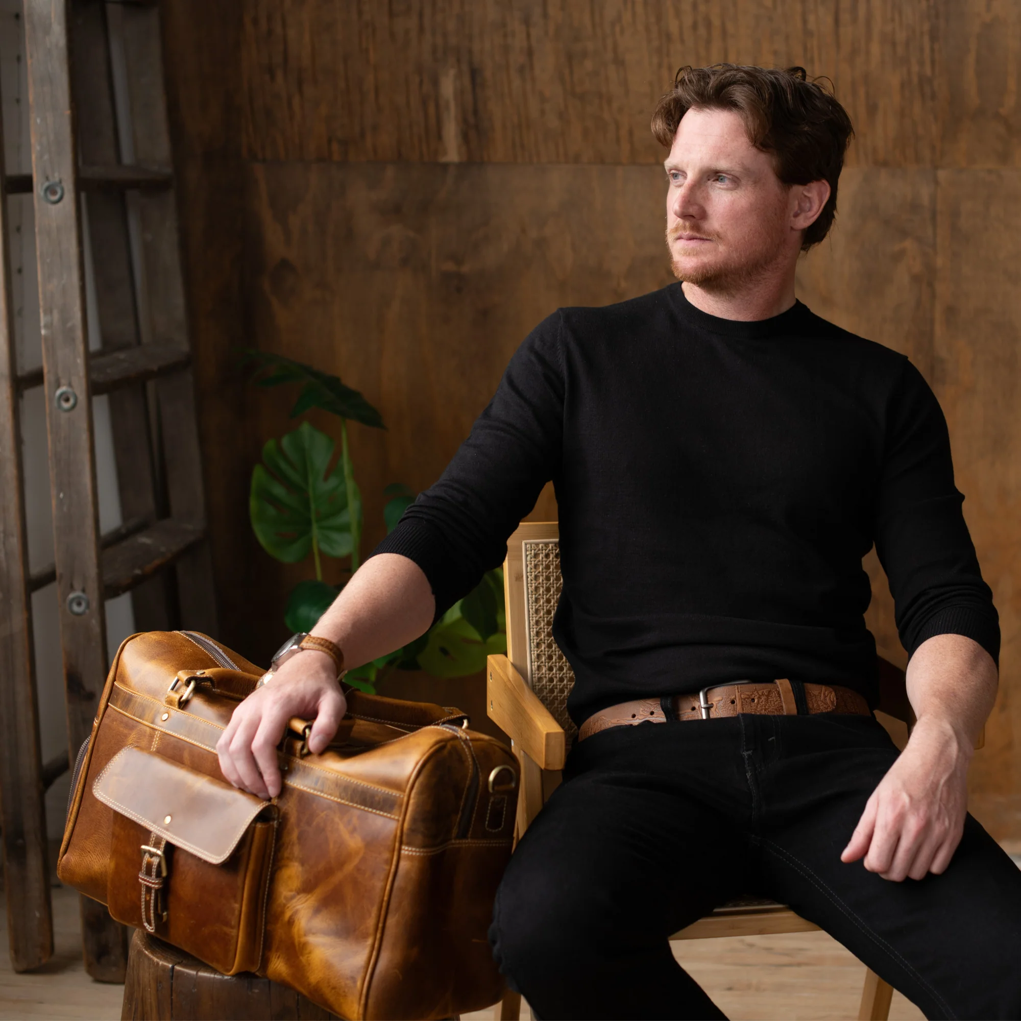 The Voyager Duffle - Cognac Full-Grain Distressed Leather Duffle Bag - Image 4