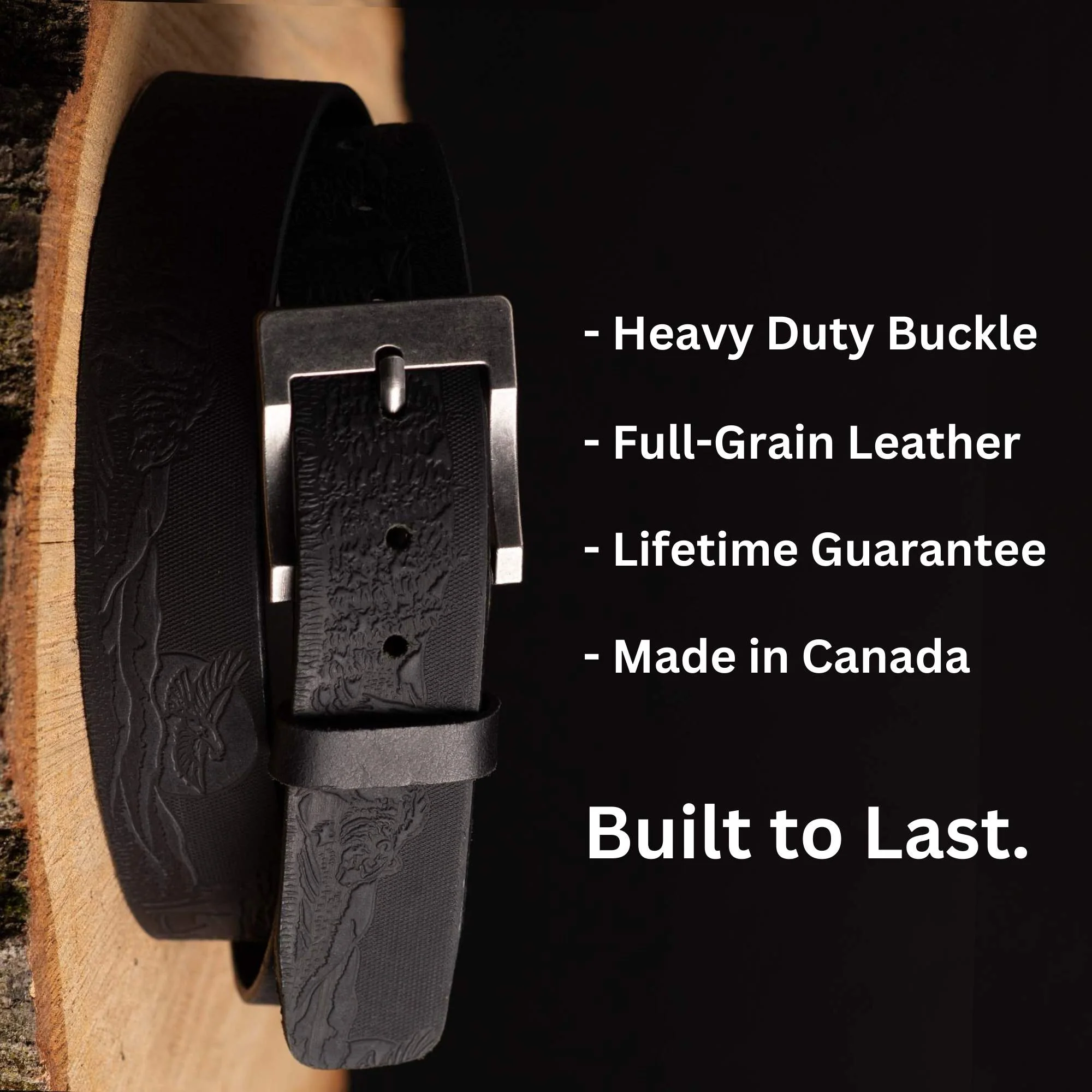 The Wildlife Belt - Black Embossed Full Grain Leather Belt Made in Canada - Image 3