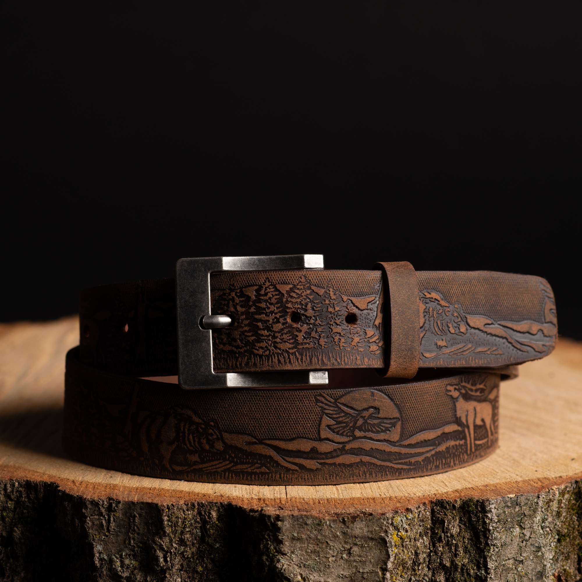 The Wildlife Belt - Natural Tan Embossed Full Grain Leather Belt Made in Canada - Image 4