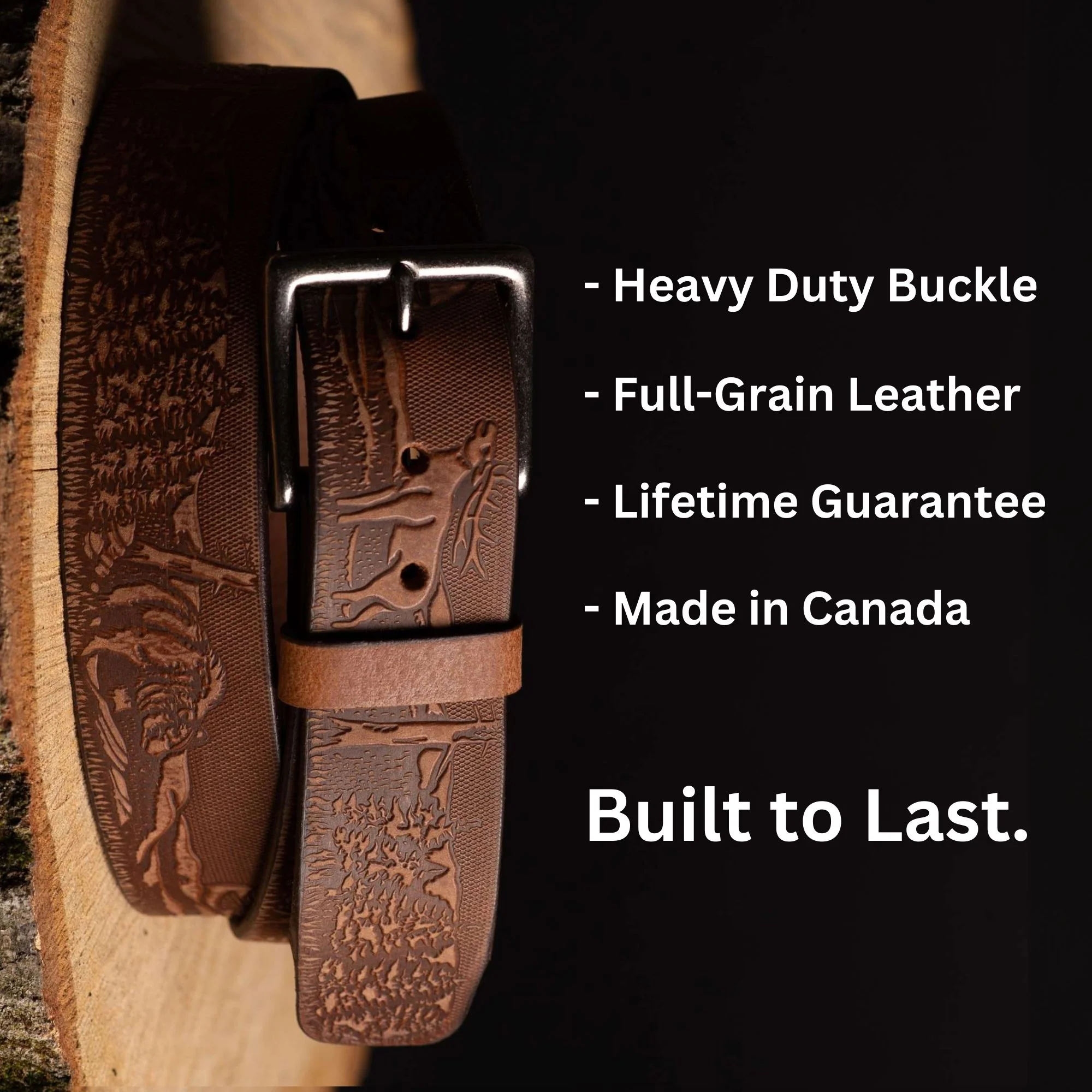 The Wildlife Belt - Natural Tan Embossed Full Grain Leather Belt Made in Canada - Image 6