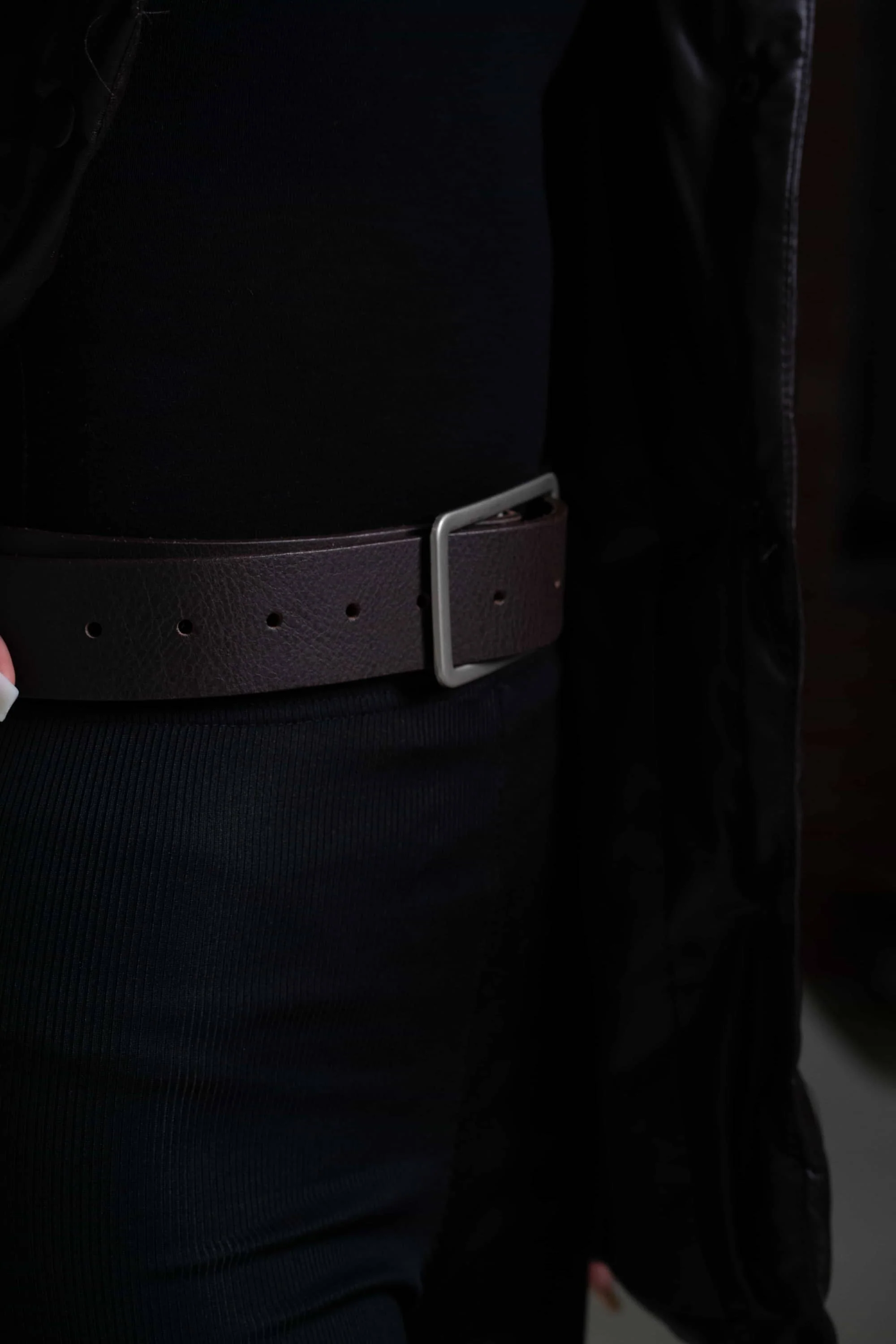 Lucille - Black Leather Dress Belt with Rectangle Buckle - Made in Canada - Image 7